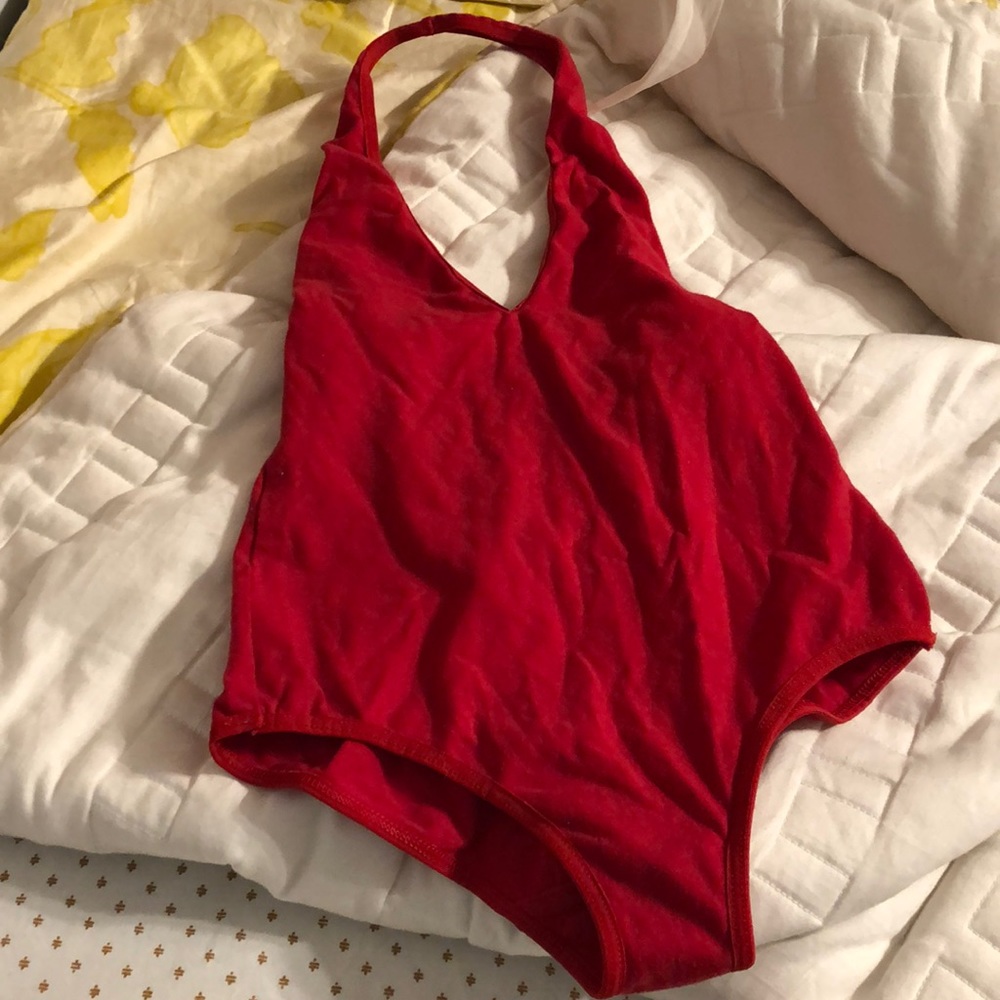 American apparel red unitard /bodysuit with halter straps